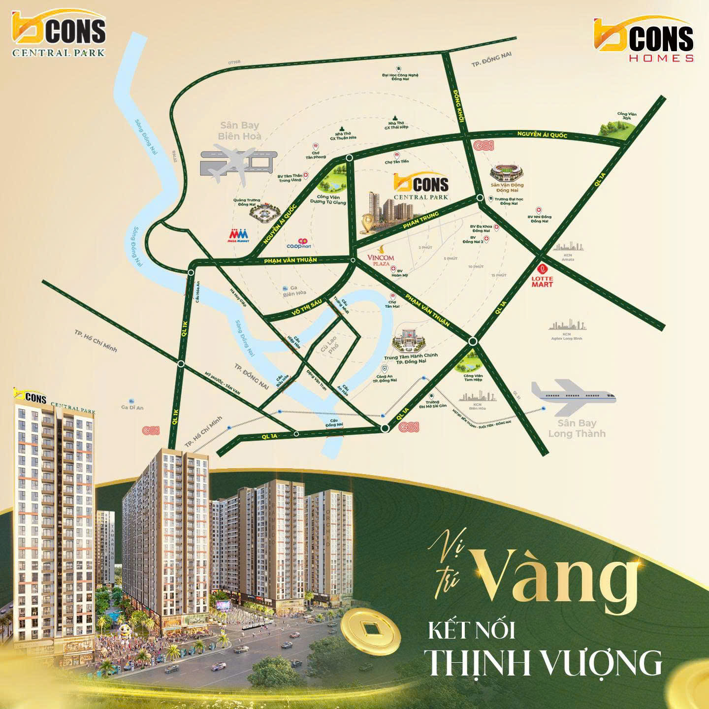 Vị trí Bcons Central Park hưởng lợi từ hạ tầng TP. Đồng Nai